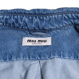 極美品 MIUMIU ミュウミュウ ライトブルーデニムシャツ 63185 ロゴ刺繍 AMM1 2024 621 ブルー ブラウン サイズ36 中古 63185