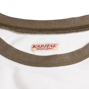 KAPITAL Capital 20 Jersey Smile Short Sleeve T-Shirt K2204SC102 Made in JAPAN Cotton White Brown Size 2 Good Condition Used 4c073560