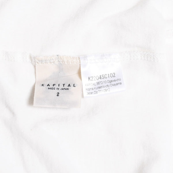 KAPITAL Capital 20 Jersey Smile Short Sleeve T-Shirt K2204SC102 Made in JAPAN Cotton White Brown Size 2 Good Condition Used 4c073560