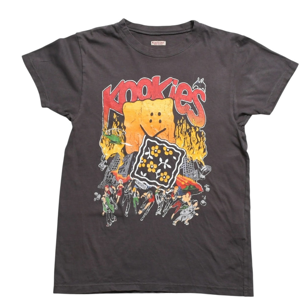 極美品 KAPITAL キャピタル 20/ 天竺 ヴィンテージバンドTシャツ 24SS Knookies コットン ブラウン マルチカラー サイズXS 中古 4a003744