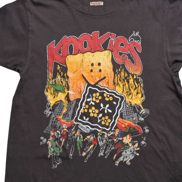 極美品 KAPITAL キャピタル 20/ 天竺 ヴィンテージバンドTシャツ 24SS Knookies コットン ブラウン マルチカラー サイズXS 中古 4a003744