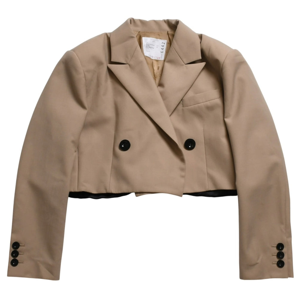 極美品 Sacai サカイ テーラードジャケット クロップド 23-06442 サイズ1 ベージュ ポリエステル シルバー金具 中古 4b005485