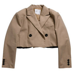 極美品 Sacai サカイ テーラードジャケット クロップド 23-06442 サイズ1 ベージュ ポリエステル シルバー金具 中古 4b005485