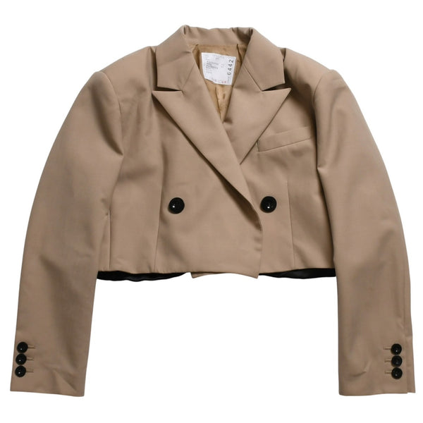 極美品 Sacai サカイ テーラードジャケット クロップド 23-06442 サイズ1 ベージュ ポリエステル シルバー金具 中古 4b005485