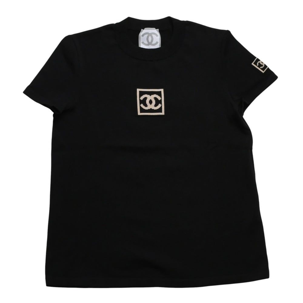 CHANEL Knit Short Sleeve Tops Knit T-shirt P21671V01329 Size 42 Coco Mark Cotton Black Good Condition Used 4a004812