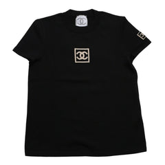 CHANEL Knit Short Sleeve Tops Knit T-shirt P21671V01329 Size 42 Coco Mark Cotton Black Good Condition Used 4a004812