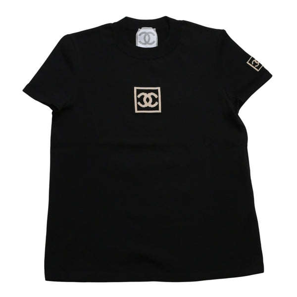 CHANEL Knit Short Sleeve Tops Knit T-shirt P21671V01329 Size 42 Coco Mark Cotton Black Good Condition Used 4a004812