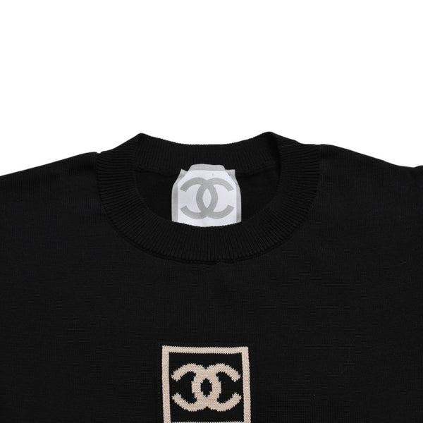 CHANEL Knit Short Sleeve Tops Knit T-shirt P21671V01329 Size 42 Coco Mark Cotton Black Good Condition Used 4a004812