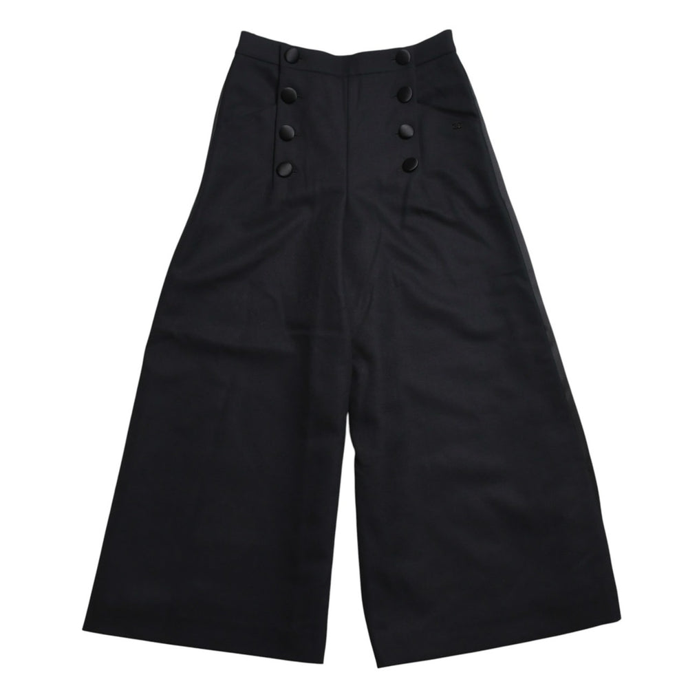 Very Good Condition CHANEL High Waist Marine Pants P59101V38602 Sailor Pants Marine Style Coco Mark Navy Black 40 Size Satin Switching Bottoms Used 4a004704
