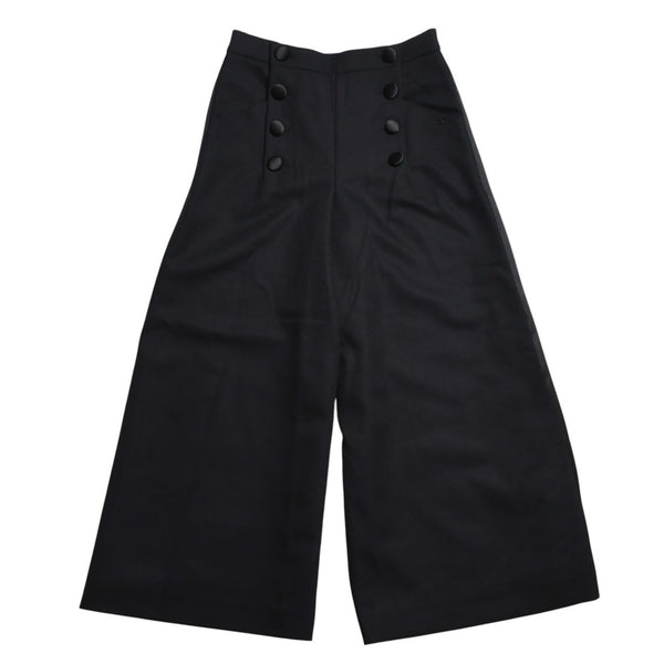 Very Good Condition CHANEL High Waist Marine Pants P59101V38602 Sailor Pants Marine Style Coco Mark Navy Black 40 Size Satin Switching Bottoms Used 4a004704