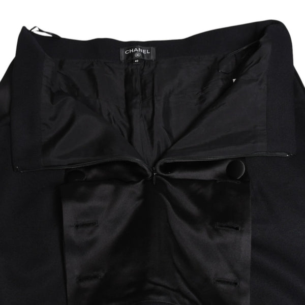 Very Good Condition CHANEL High Waist Marine Pants P59101V38602 Sailor Pants Marine Style Coco Mark Navy Black 40 Size Satin Switching Bottoms Used 4a004704