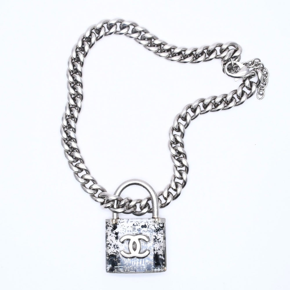 CHANEL シャネル カデナチェーンネックレス ココマーク 14K刻印 シルバー クリア GP レジン 良品 中古 4c068818
