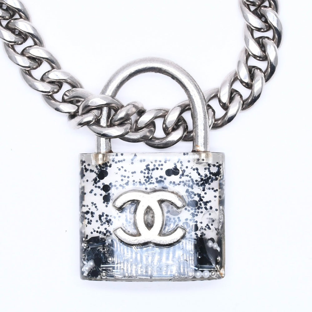 CHANEL シャネル カデナチェーンネックレス ココマーク 14K刻印 シルバー クリア GP レジン 良品 中古 4c068818
