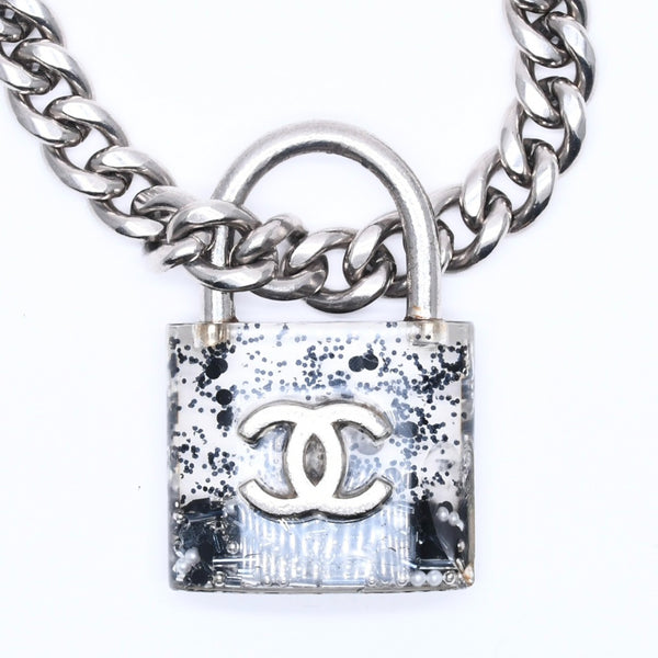 CHANEL シャネル カデナチェーンネックレス ココマーク 14K刻印 シルバー クリア GP レジン 良品 中古 4c068818