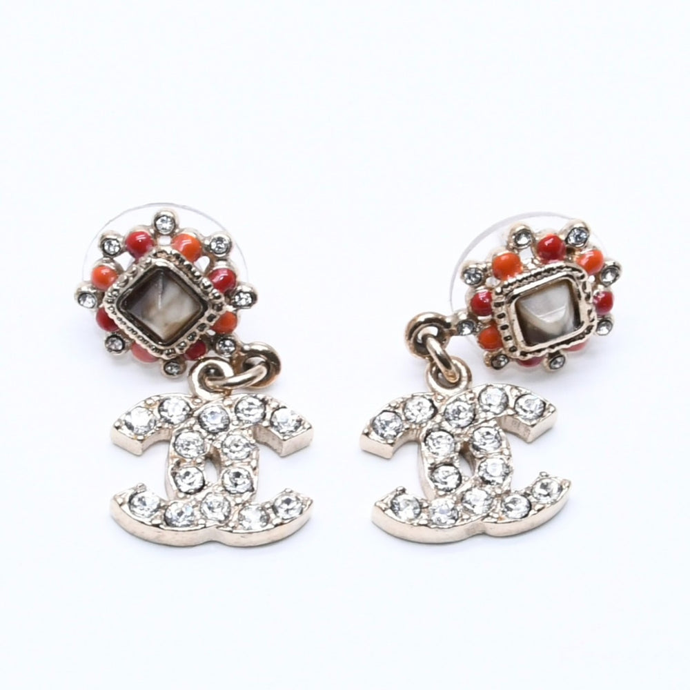 極美品 CHANEL シャネル ココマーク ピアス アクセサリー 06P GP ラインストーン ストーン ゴールド 重量5.99g 中古 4a004631