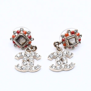 Very Good Condition CHANEL Cocomark Earrings Accessories 06P GP Rhinestone Stone Gold Weight 5.99g Used 4a004631