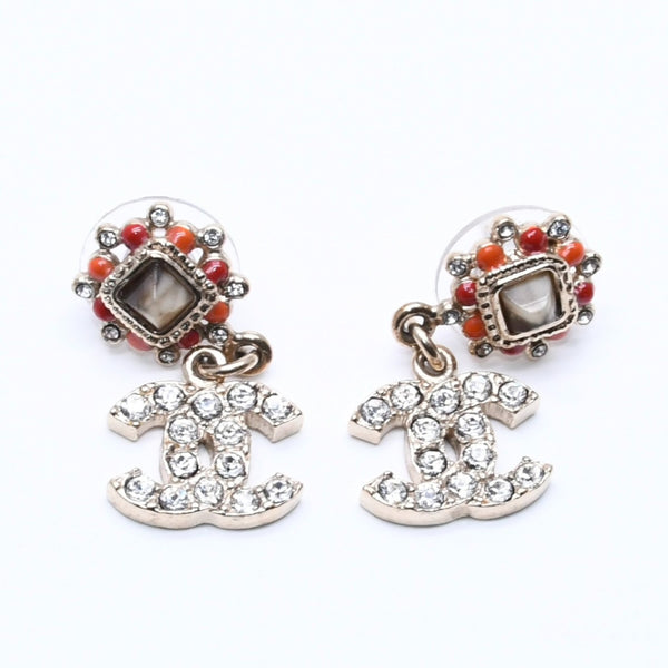 Very Good Condition CHANEL Cocomark Earrings Accessories 06P GP Rhinestone Stone Gold Weight 5.99g Used 4a004631