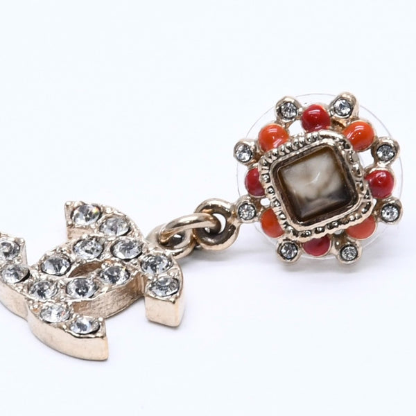 Very Good Condition CHANEL Cocomark Earrings Accessories 06P GP Rhinestone Stone Gold Weight 5.99g Used 4a004631