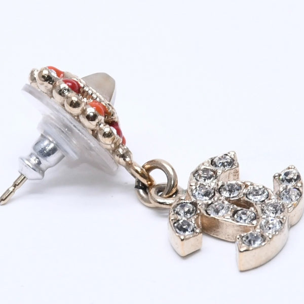 Very Good Condition CHANEL Cocomark Earrings Accessories 06P GP Rhinestone Stone Gold Weight 5.99g Used 4a004631