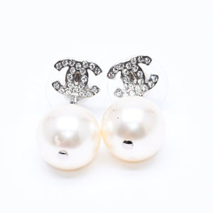 極美品 CHANEL シャネル ココマーク ピアス アクセサリー B14V GP ラインストーン パール シルバー 重量6.61g 中古 4a004592