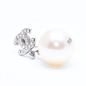 極美品 CHANEL シャネル ココマーク ピアス アクセサリー B14V GP ラインストーン パール シルバー 重量6.61g 中古 4a004592