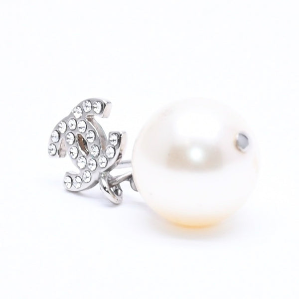 極美品 CHANEL シャネル ココマーク ピアス アクセサリー B14V GP ラインストーン パール シルバー 重量6.61g 中古 4a004592