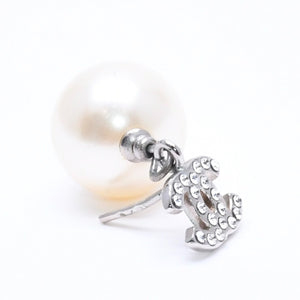 極美品 CHANEL シャネル ココマーク ピアス アクセサリー B14V GP ラインストーン パール シルバー 重量6.61g 中古 4a004592
