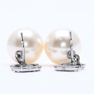 極美品 CHANEL シャネル ココマーク ピアス アクセサリー B14V GP ラインストーン パール シルバー 重量6.61g 中古 4a004592