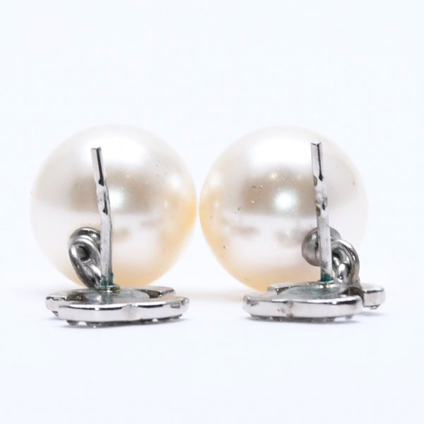 極美品 CHANEL シャネル ココマーク ピアス アクセサリー B14V GP ラインストーン パール シルバー 重量6.61g 中古 4a004592