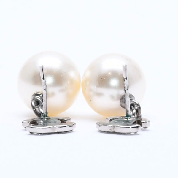 極美品 CHANEL シャネル ココマーク ピアス アクセサリー B14V GP ラインストーン パール シルバー 重量6.61g 中古 4a004592