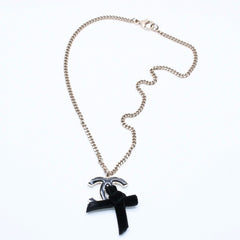 CHANEL Necklace Big Coco Mark Ribbon 07C Engraved Weight Approx. 20.81g Black Gold Good Condition Used 4c063072