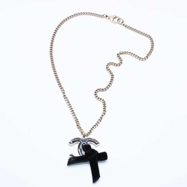 CHANEL Necklace Big Coco Mark Ribbon 07C Engraved Weight Approx. 20.81g Black Gold Good Condition Used 4c063072