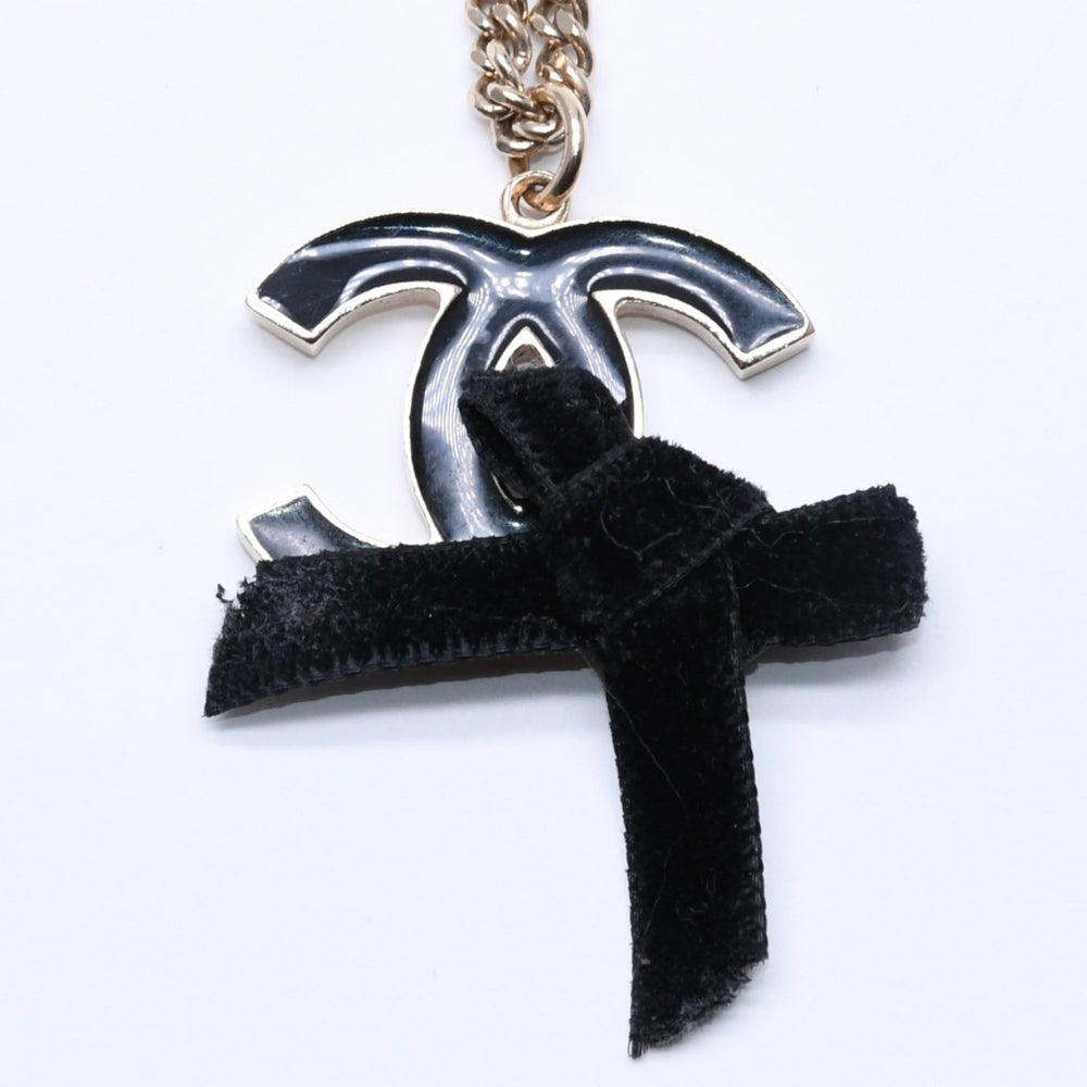CHANEL Necklace Big Coco Mark Ribbon 07C Engraved Weight Approx. 20.81g Black Gold Good Condition Used 4c063072