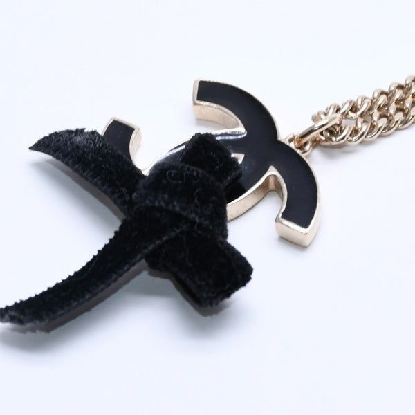 CHANEL Necklace Big Coco Mark Ribbon 07C Engraved Weight Approx. 20.81g Black Gold Good Condition Used 4c063072