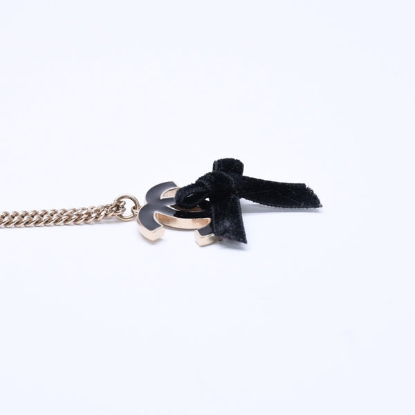CHANEL Necklace Big Coco Mark Ribbon 07C Engraved Weight Approx. 20.81g Black Gold Good Condition Used 4c063072