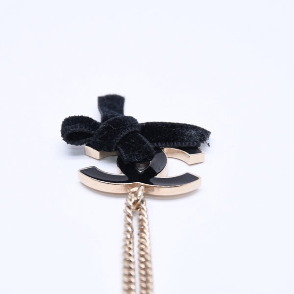 CHANEL Necklace Big Coco Mark Ribbon 07C Engraved Weight Approx. 20.81g Black Gold Good Condition Used 4c063072