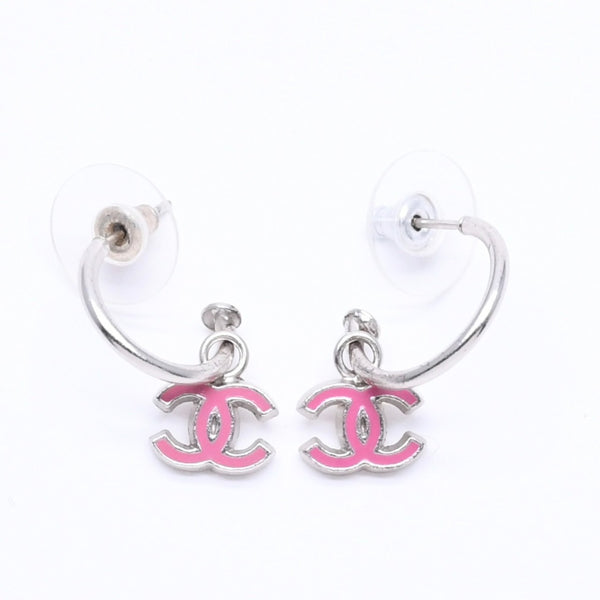 CHANEL Hoop Earrings Earrings Coco Mark Pink Silver 04P Engraved Weight Approx. 2.86g Good Condition Used 4c074886