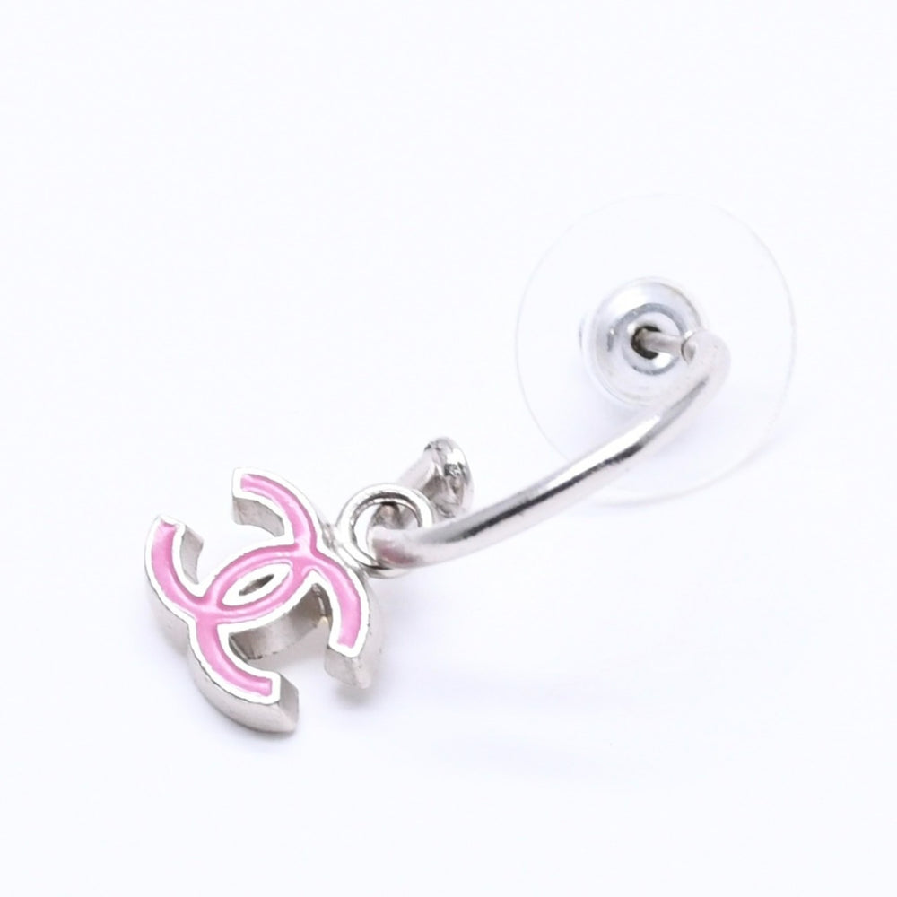 CHANEL Hoop Earrings Earrings Coco Mark Pink Silver 04P Engraved Weight Approx. 2.86g Good Condition Used 4c074886