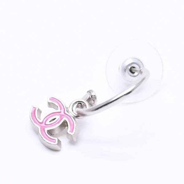 CHANEL Hoop Earrings Earrings Coco Mark Pink Silver 04P Engraved Weight Approx. 2.86g Good Condition Used 4c074886