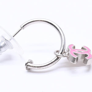 CHANEL Hoop Earrings Earrings Coco Mark Pink Silver 04P Engraved Weight Approx. 2.86g Good Condition Used 4c074886