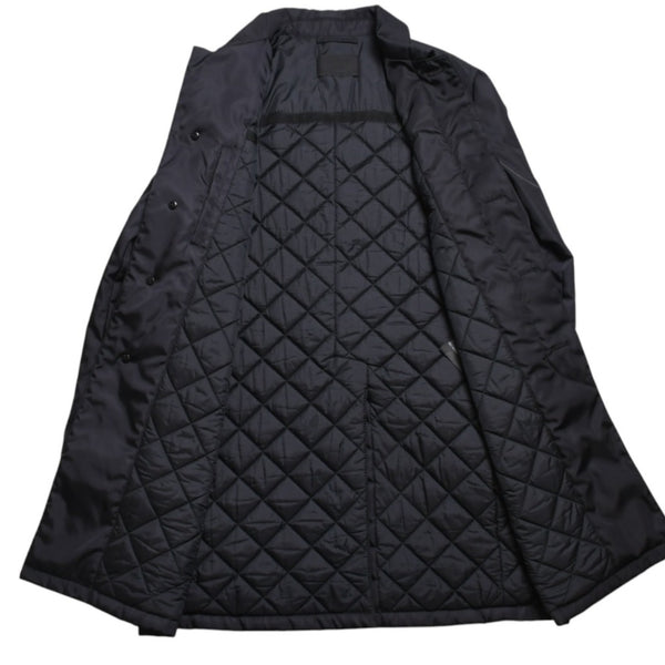極美品 PRADA プラダ 中綿入りナイロンステンカラーコート UGY148 ブラック アウター 50サイズ モルドバ製 バルカラー 中古 4a004708
