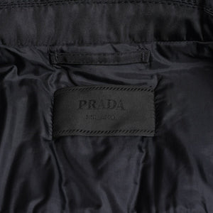 極美品 PRADA プラダ 中綿入りナイロンステンカラーコート UGY148 ブラック アウター 50サイズ モルドバ製 バルカラー 中古 4a004708