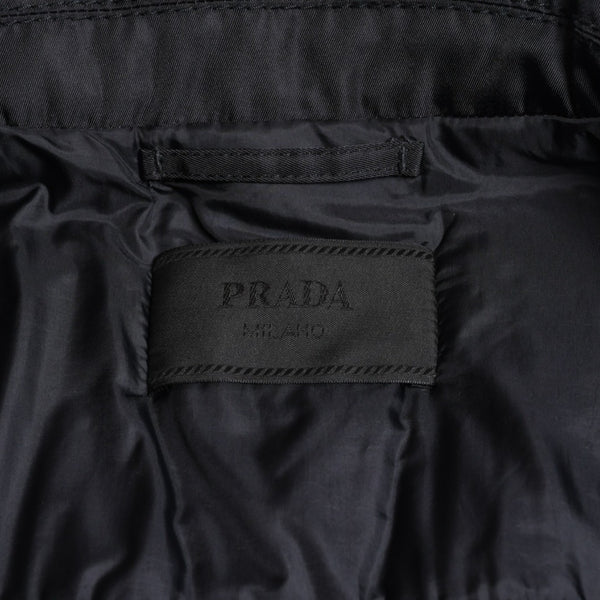 極美品 PRADA プラダ 中綿入りナイロンステンカラーコート UGY148 ブラック アウター 50サイズ モルドバ製 バルカラー 中古 4a004708