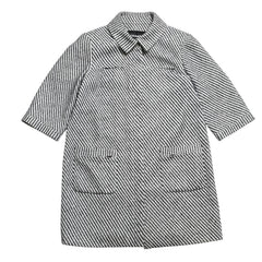 Very Good Condition CHANEL Striped Tweed Stainless Steel Collar Coat P53429V31165 Here Mark Button 3/4 Sleeve White Black Outerwear Black Metal Hardware Used 4a004713