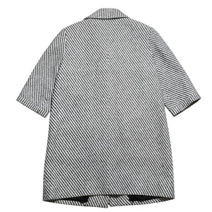 Very Good Condition CHANEL Striped Tweed Stainless Steel Collar Coat P53429V31165 Here Mark Button 3/4 Sleeve White Black Outerwear Black Metal Hardware Used 4a004713