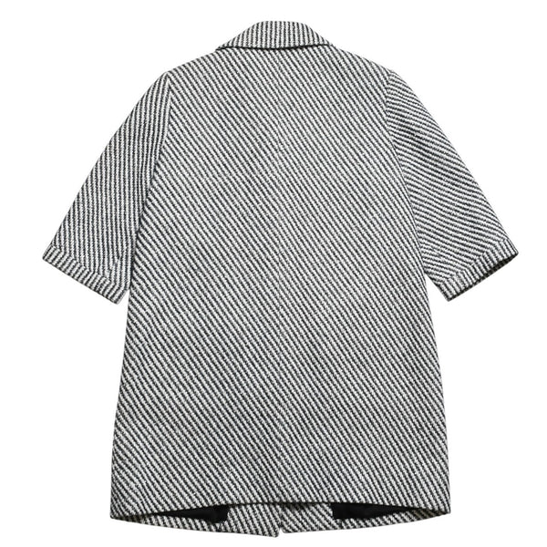 Very Good Condition CHANEL Striped Tweed Stainless Steel Collar Coat P53429V31165 Here Mark Button 3/4 Sleeve White Black Outerwear Black Metal Hardware Used 4a004713