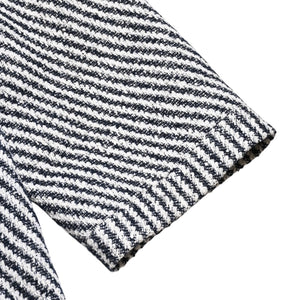 Very Good Condition CHANEL Striped Tweed Stainless Steel Collar Coat P53429V31165 Here Mark Button 3/4 Sleeve White Black Outerwear Black Metal Hardware Used 4a004713
