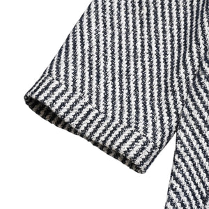 Very Good Condition CHANEL Striped Tweed Stainless Steel Collar Coat P53429V31165 Here Mark Button 3/4 Sleeve White Black Outerwear Black Metal Hardware Used 4a004713