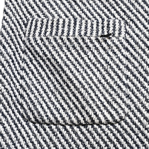 Very Good Condition CHANEL Striped Tweed Stainless Steel Collar Coat P53429V31165 Here Mark Button 3/4 Sleeve White Black Outerwear Black Metal Hardware Used 4a004713