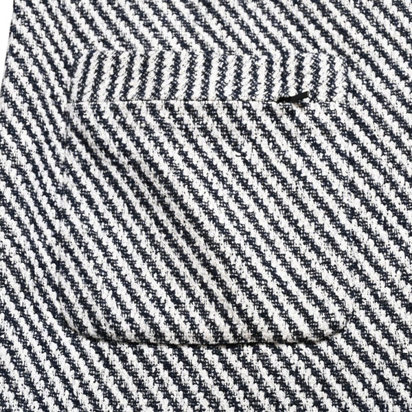 Very Good Condition CHANEL Striped Tweed Stainless Steel Collar Coat P53429V31165 Here Mark Button 3/4 Sleeve White Black Outerwear Black Metal Hardware Used 4a004713